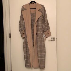 Tan plaid trench coat